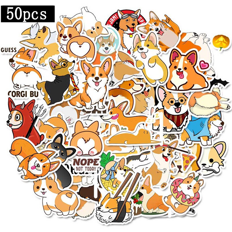 50 PCS Welsh Corgi Pembroke Cartoon Aufkleber Nette Tiere Hund Für Moto Auto & Koffer Coole Laptop Aufkleber Skateboard Aufkleber f4