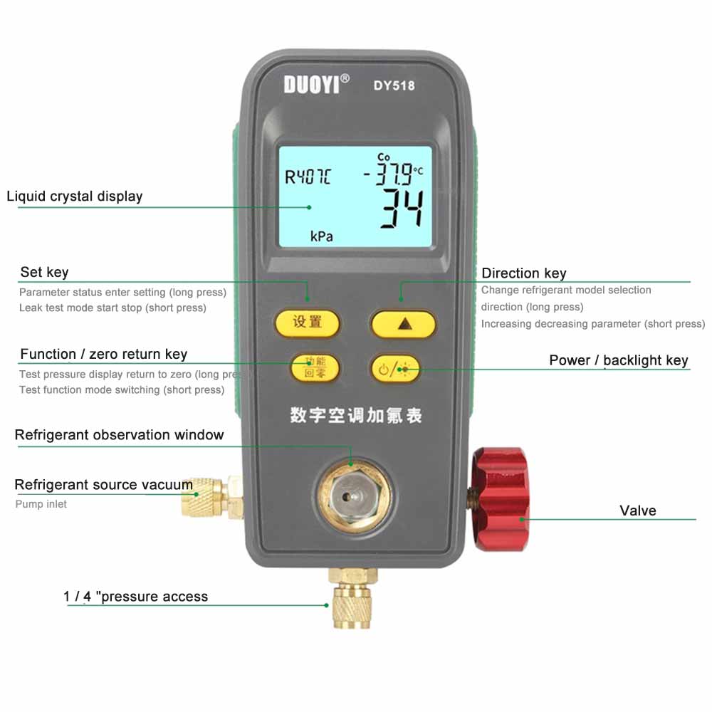 Digital Refrigeration Pressure Gauge Manifold Digital Vacuum HVAC Meter Pressure Freon Manometer Temperature Tester