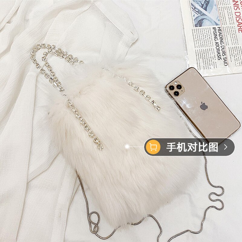 Plüsch-tragetasche für damen, 2022er -pack shopper, lässige frühlings- und sommerhandtaschen mit strassgriff und kette, beuteltasche