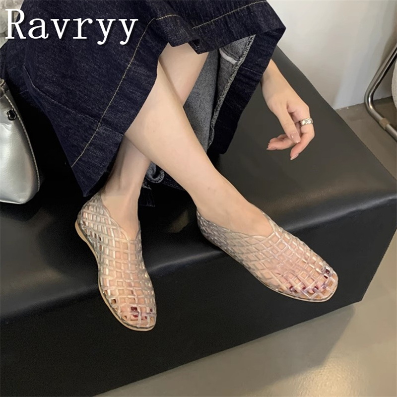 Moda feminina geléia sandálias de borracha plástica cobrir dedo do pé fundo plano oco para fora confortável e respirável sapatos de praia casuais