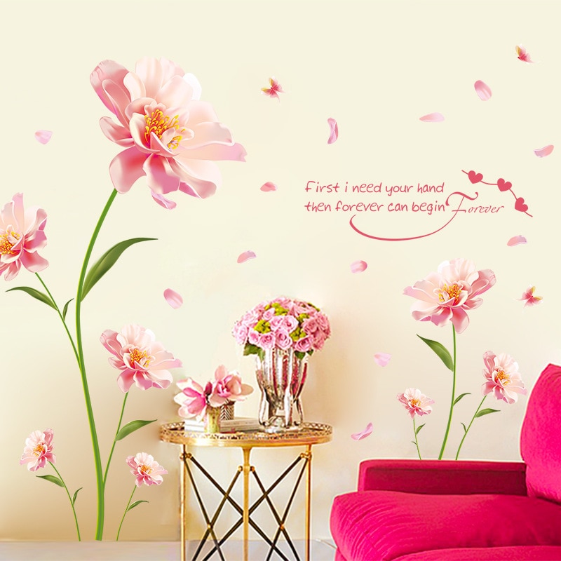 Groot Formaat (210 Cm * 140 Cm) romantische Roze Bloemen Muurstickers Voor Woonkamer Slaapkamer Valentijnsdag Art Decals Home Decoratie