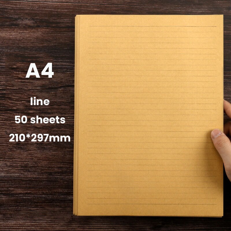 Letter Stationery 50 Sheets A4/B5/A5 Vintage Kraft Paper Writing Romantic Note Craft Paper Painting Packaging Paper: A4 Line