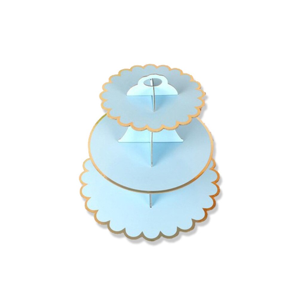 3-Layer Round Birthday Cupcake Dessert DIY Paper Craft Stand Dessert Display Rack Wedding Party Wedding Supplies Cake Tools: Blue Golden