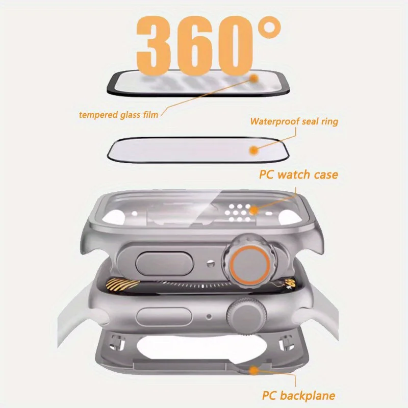 Silicone Band+Case For Apple Watch 40/44/41/45mm 46mm 49mm Breathable Strap with Tempered Glass Cover iWatch Series 10/9/8/7/6/5