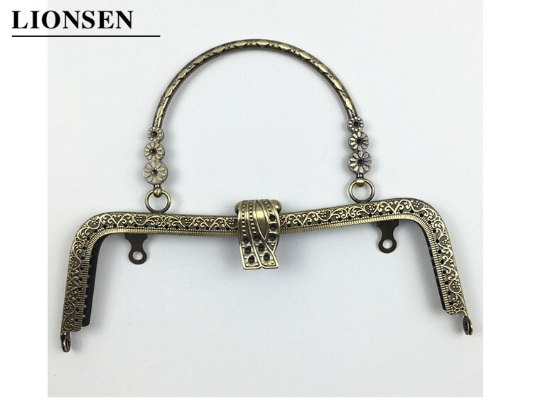 LIONSEN 20cm leaf Metal Purse Frame Handle Clutch Bag Accessories DIY Kiss Clasp Lock Bronze Embossing M-shaped HandBag Hardware: Bronze