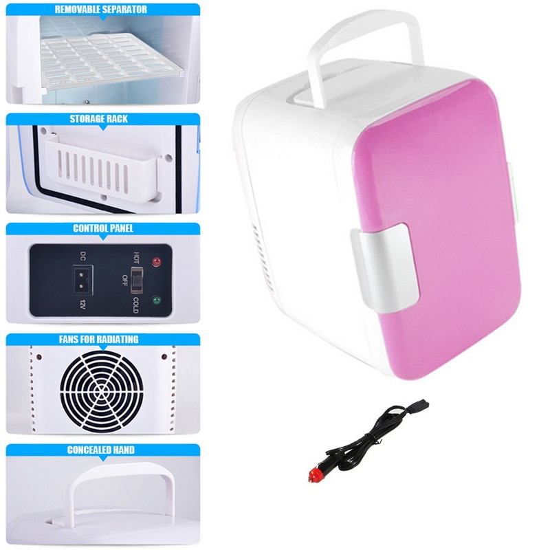 4l mini 12v bil bärbart kylskåp för campingkörning i blått och rosa resekylskåp svalare varmare fryselektronik