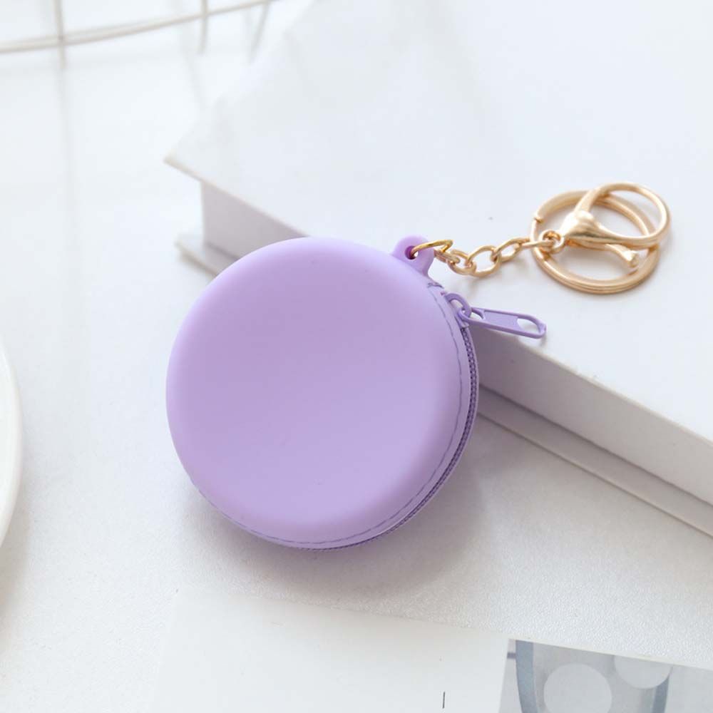 Kawaii Coin Purse Silicone Wallet Headset Bag Cartoon Animal Round Change Pouch Bag Keychain Lovely Cute Kid: purple-PR