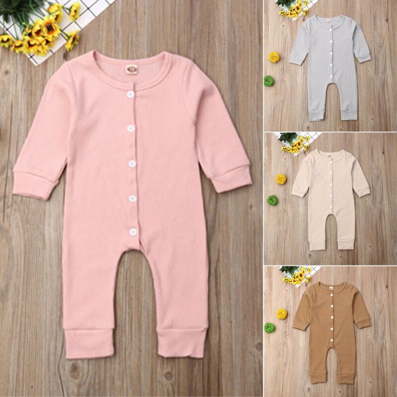 Baby Frühling Herbst Kleidung 0-24M Kleinkind Baby Art Mädchen Junge Rippen Strampler fest Langarm Gesamt Outfit Kleidung