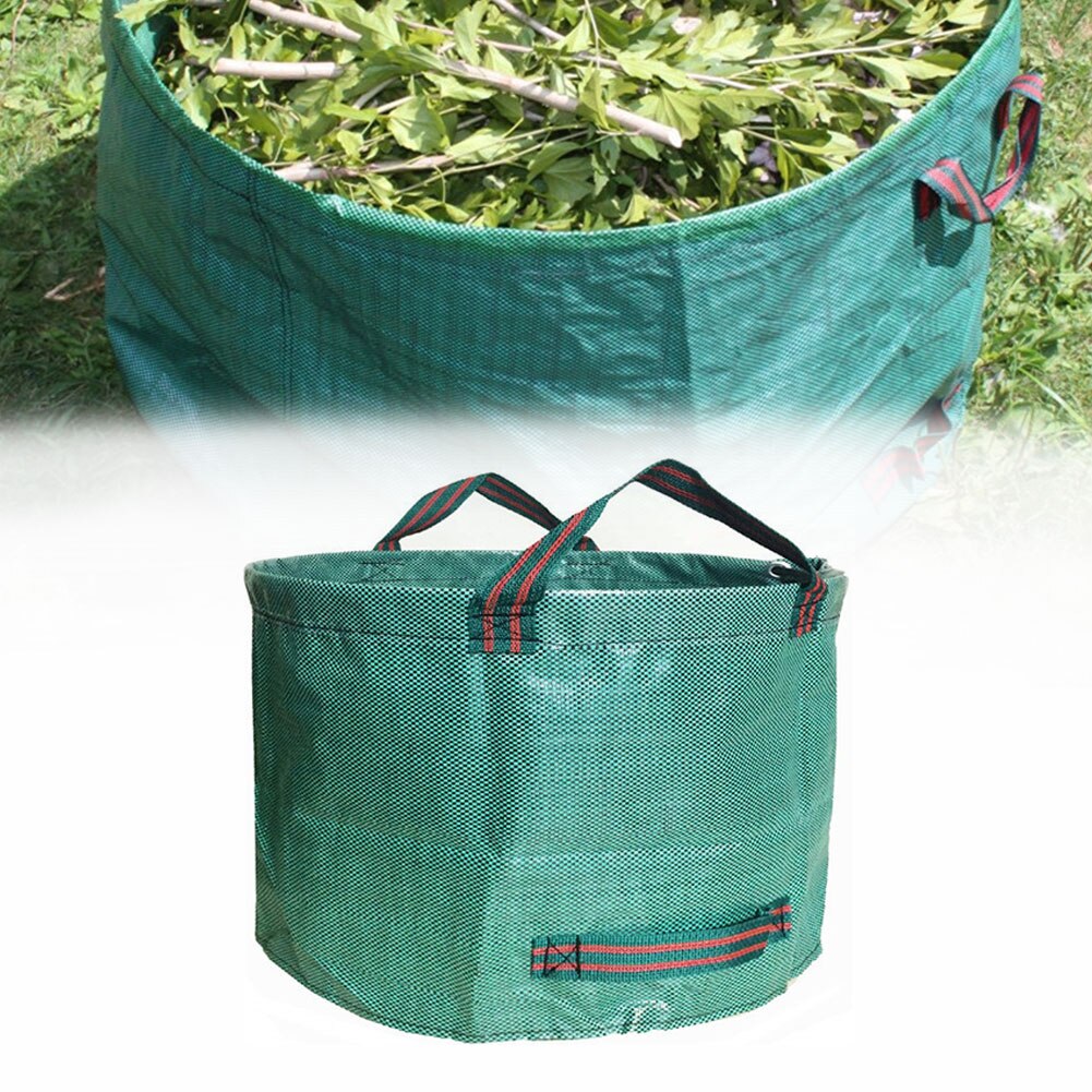Sac à déchets de jardin vert réutilisable, étanche, robuste, poignées pour mauvaises herbes d'extérieur