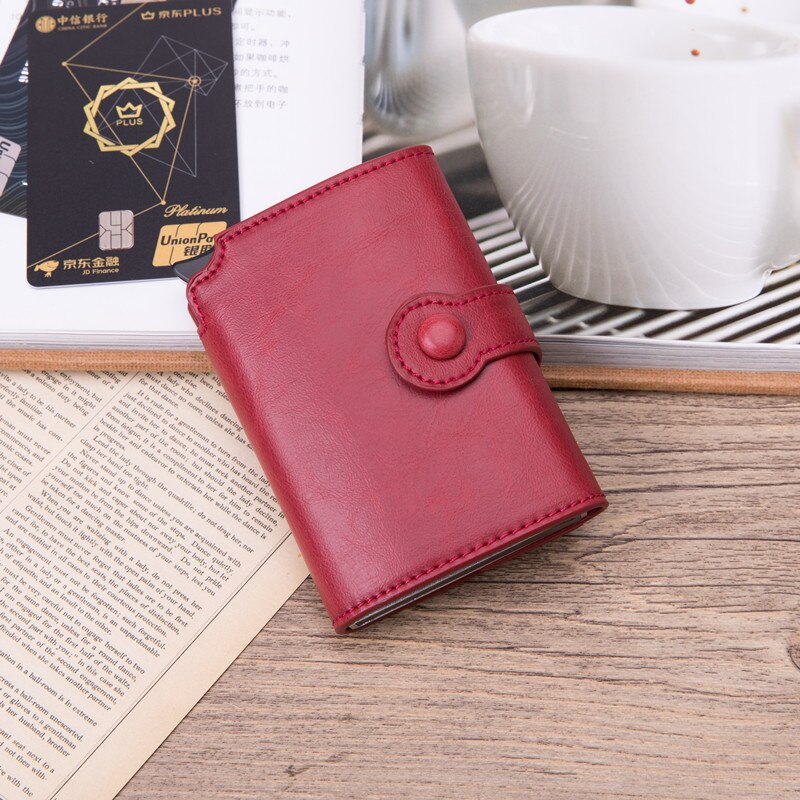 BISI GORO Neue Brieftasche RFID Verhindern PU Leder Vintage Karte Halter Männer und Frauen Geldbörse Carbon Brieftaschen fall: X-59  Red