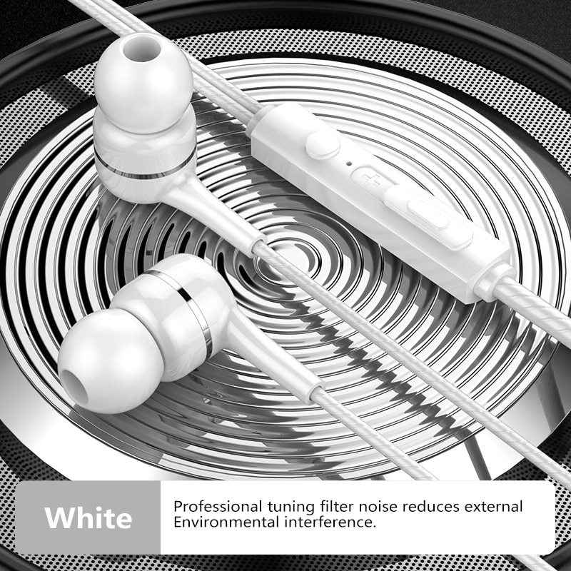 V5 hifi-sports øretelefoner støjreduktion tung basmusik ørestykke universal 3.5mm in-ear kablet øretelefoner: Hvid