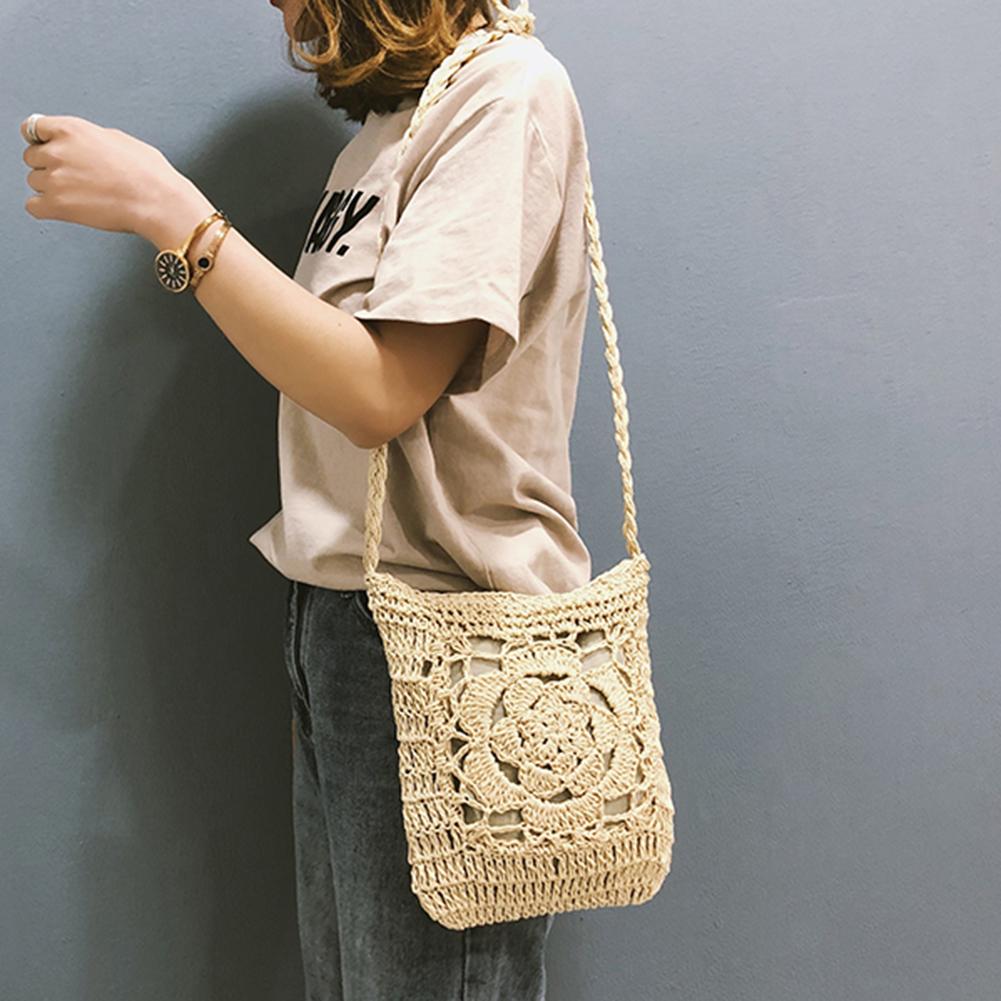 Zomer Stro Crossbody Vintage Vrouwen Meisjes Bloem Gehaakte Gevlochten Schoudertassen Rotan Strandtas Reizen Shopper Totes