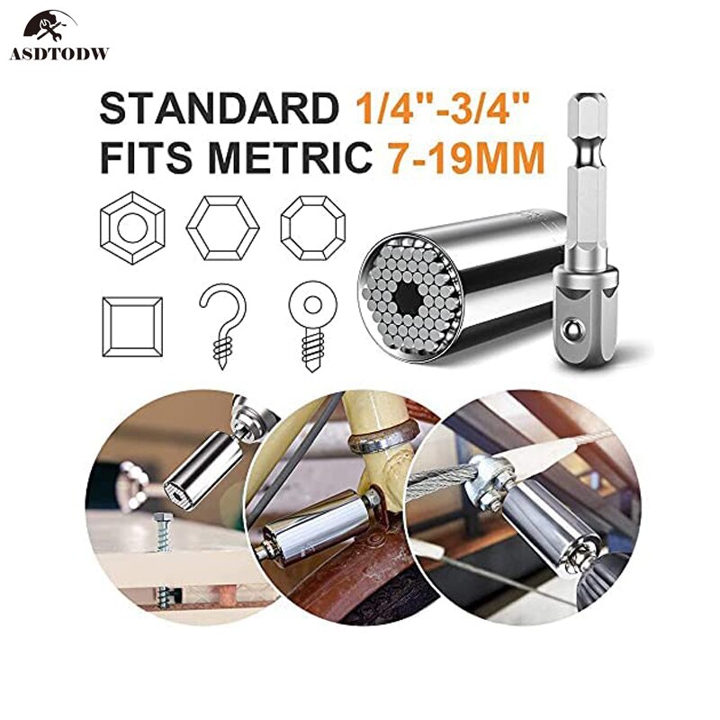 Extension Universal Socket Wrench Flexible Drill Bit Tool Set, 1/4 3/8 1/2 Universal Socket Adapter Screwdriver Bit Kit