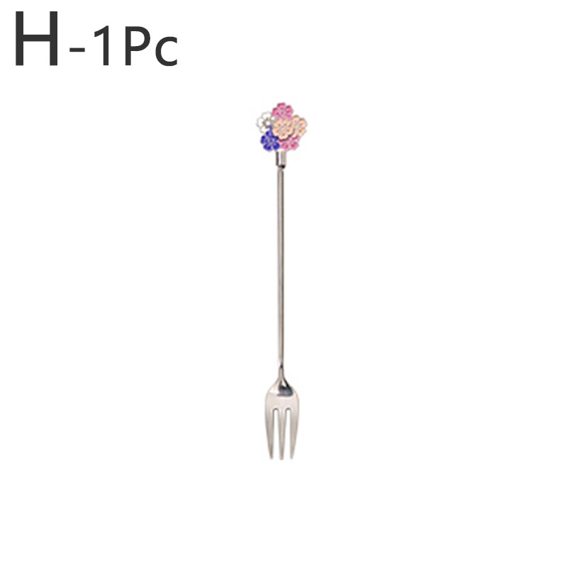 Cherry Blossom Daisy Pattern Spoon Fork Stainless Steel Thin Handle Tea Spoon Coffee Stirring Dessert Fork Tableware: H