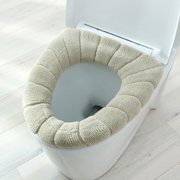1 stk tykkere varmt græskar mønster toiletsæde låg rund form ren farve strik toilet sæde betræk til toilet badeværelse tilbehør: Khaki