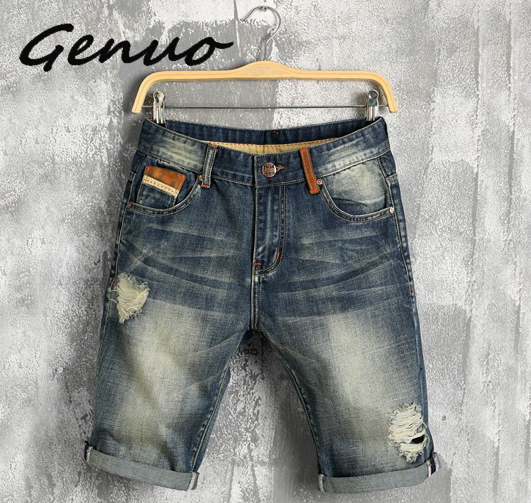 Genuo mænd sommer denim shorts herre jeans mænd jeans shorts bermuda skate board herre jogge ripped wave shorts: 31
