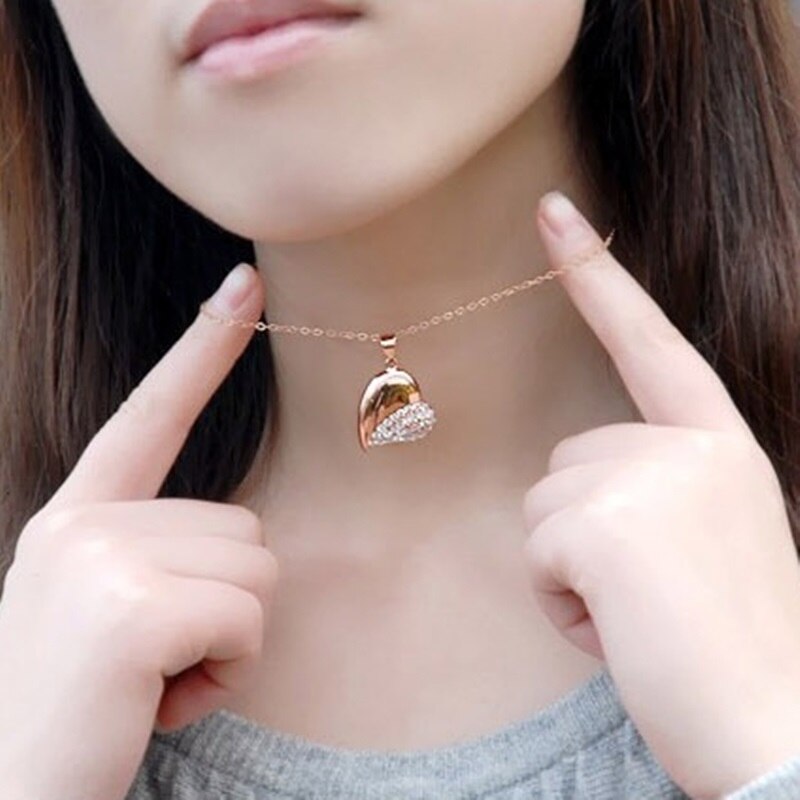 OMHXZJ Persoonlijkheid Mode Vrouw Meisje Party Wedding Rose Gouden Hart AAA Zirkoon 18KT Rose Gouden Hanger Charm CH43