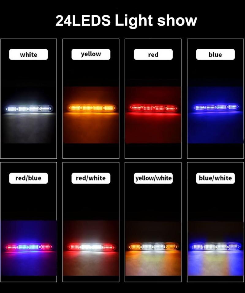Voiture camion clignotant d'urgence tableau de bord stroboscopique voyant d'avertissement jour en cours d'exécution Flash Police lumières 24 barre de Led Modes clignotants 12V hors route