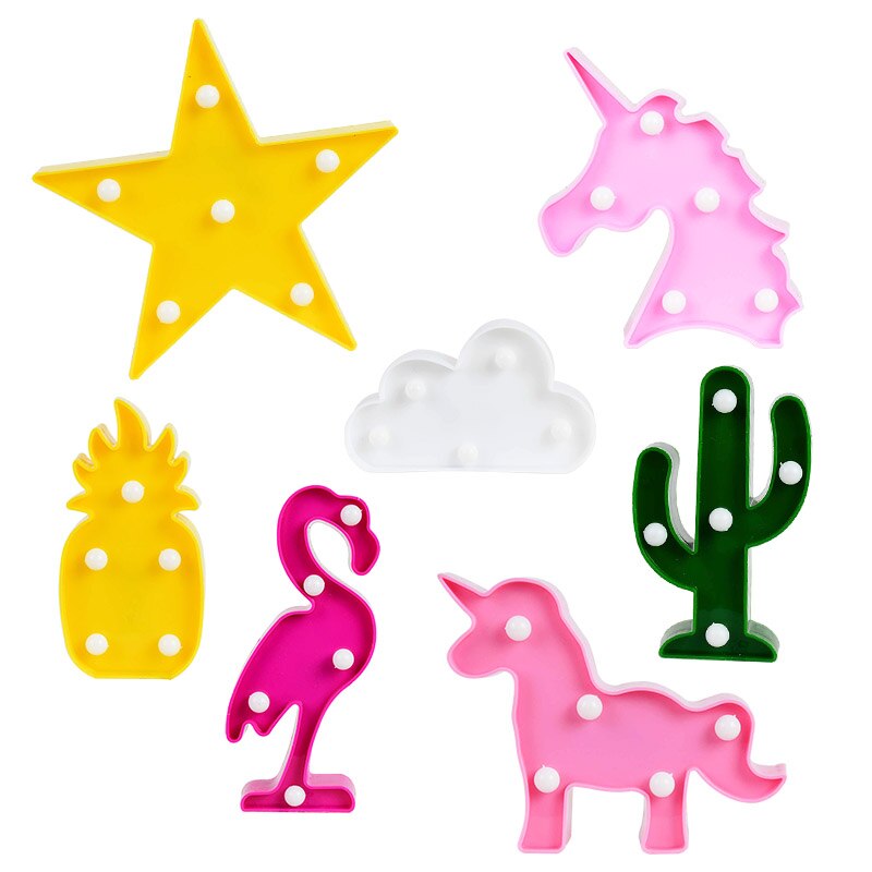 Lámpara de luz LED nocturna para niños, Flamenco, Estrella, piña, Cactus, hawaiana, , lámpara de pared del dormitorio, de decoración