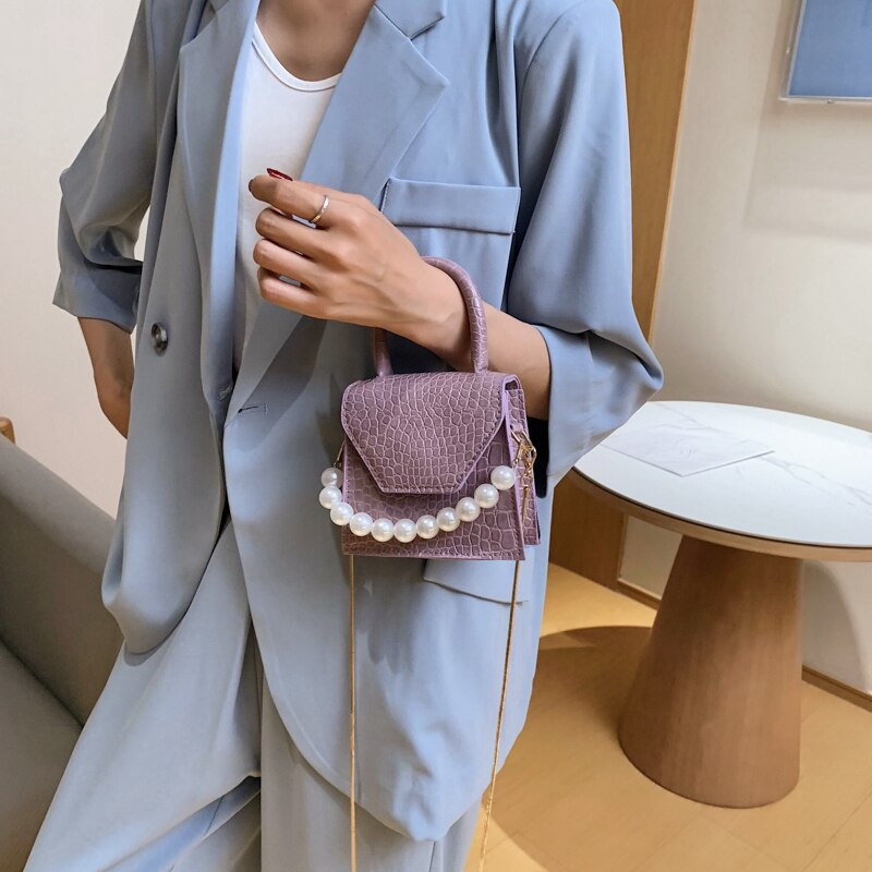 Perle poignée Super mini en cuir PU sacs à bandoulière pour femmes sac à bandoulière voyage sacs à main motif pierre