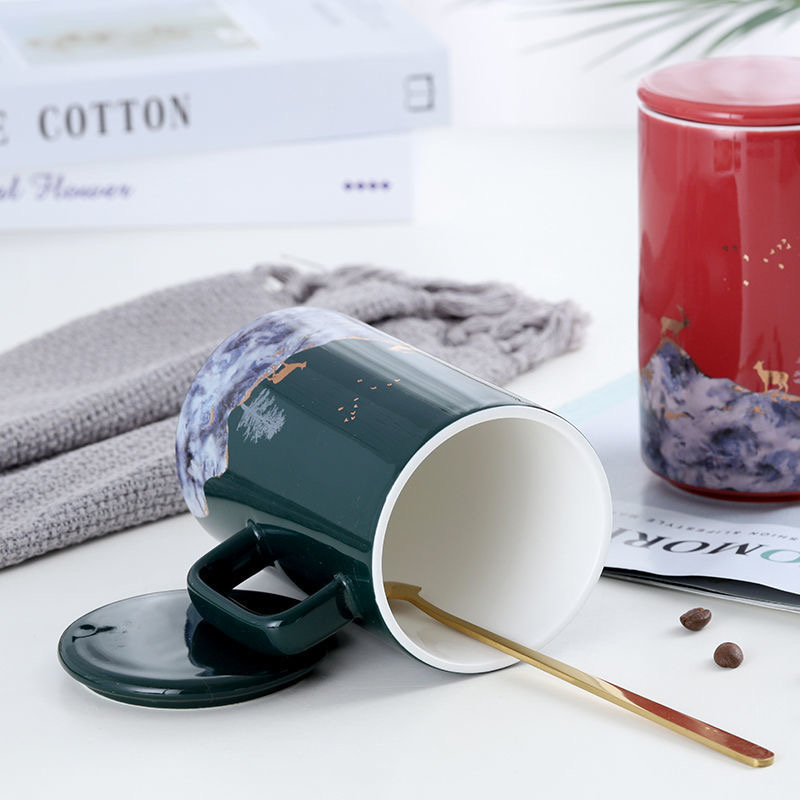 Luxury European Style Ceramic Cup Mug Coffee Cup Home Office with Cover and Spoon Couple Pair Cup Year