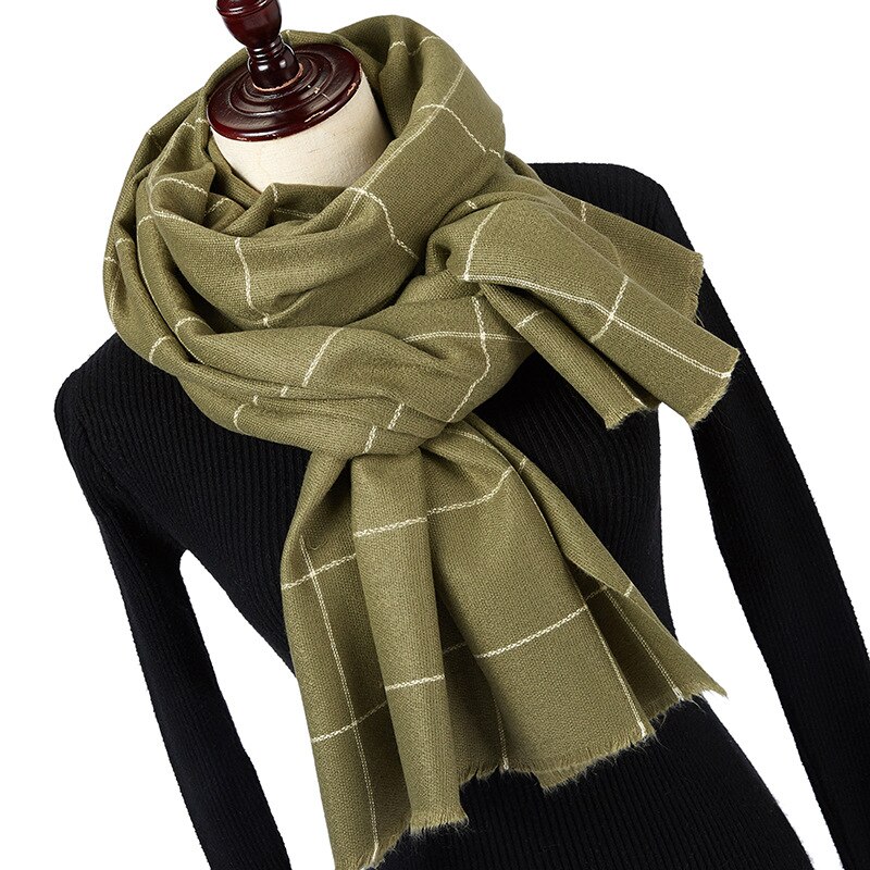 Otoño Invierno negro rojo verde amarillo búfalo tartán Plaid bufanda mujeres hombres lana gruesa lana poncho de bufandas capa: Verde militar