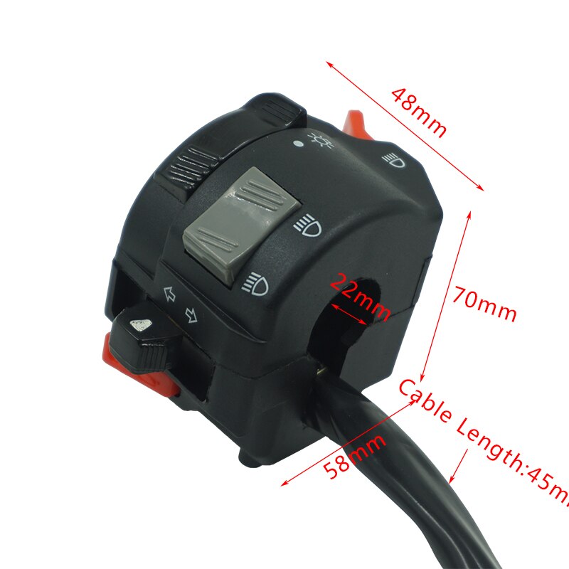 7/8 '' 22mm motorcykel atv styrreglage reglage strålkastare dimljus blinkers horn helljus-/halvljusknapp med 11 kablar