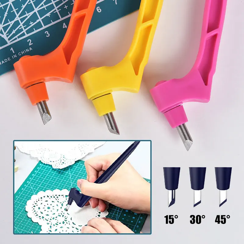 Craft Cutting Tools with Triangle Ruler 360 Degree Rotating Blade Scrapbooking Cutting Tool Art Utility Knife Pen Paper Cutter