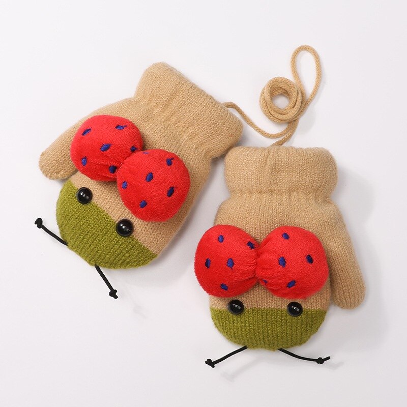 dessin animé mignon coccinelle bébé moufles hiver enfants bébé fille gants tricoté enfants enfant en bas âge dentition mitaines gants