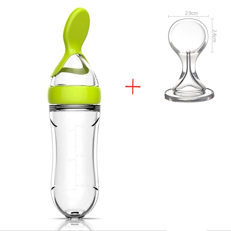Baby Complementary Food Bottle Silicone Baby Bottle Infant Training Squeeze Spoon: Green and Pacifier M