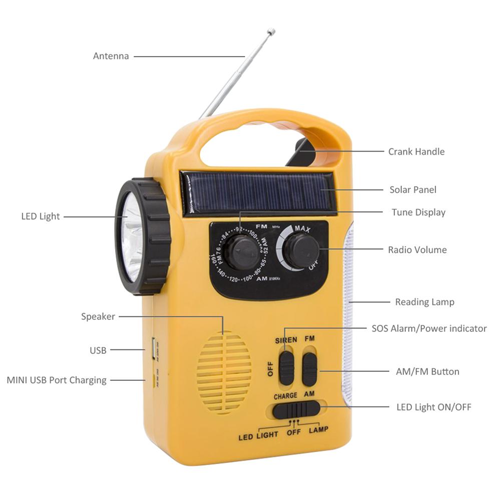 Rd339 hätäsää am/fm radio dynamo valo aurinko käsikampi itsetoiminen led lyhty aurinkolaturi virtapankki 3- in -1 radio