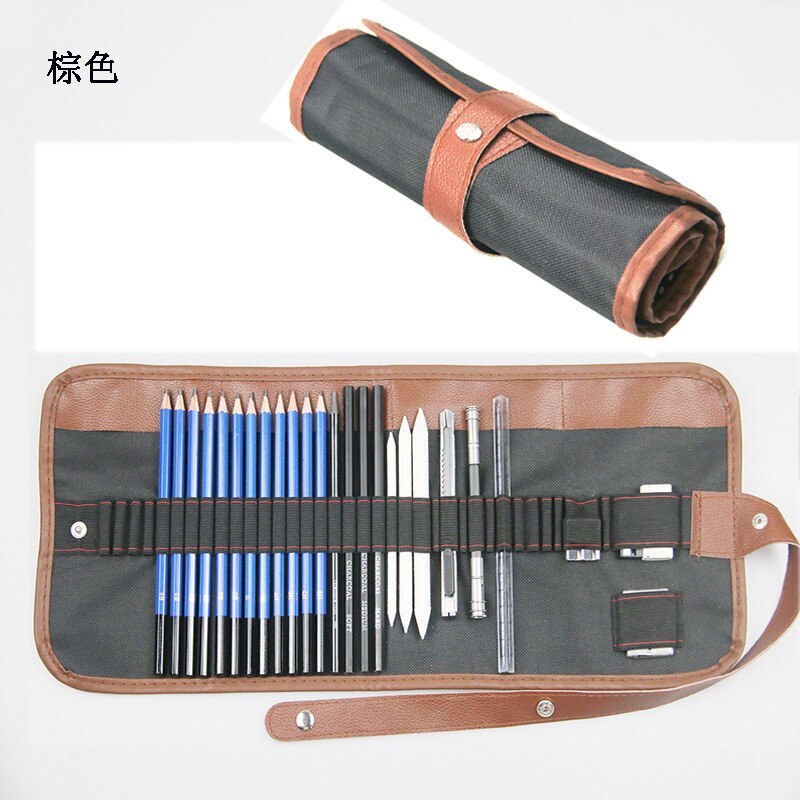 26 Pcs Sketch Drawing Pencil Set Beginners Drawing Supplies Tools Eraser Cutter Drawing Suit Art Kit Painter Students Art Supply: Brown