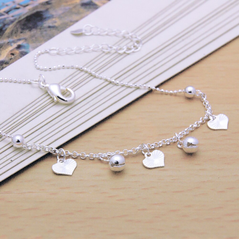 girls anklets heart/Bell Pendants 925 sterling silver foot chain for Women.Silver Anklets.925 Silver Jewelry