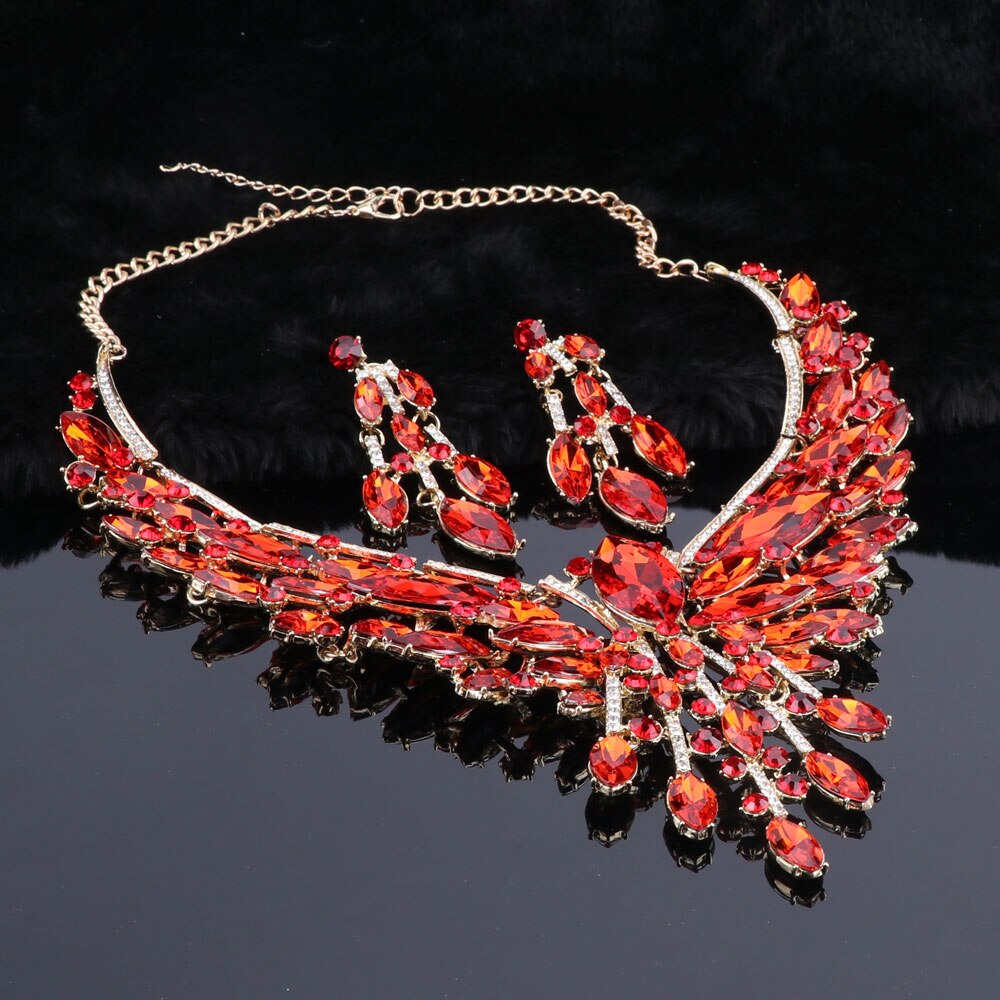 Crystal Bridal Jewelry Sets Wedding Party Costume Accessory Indian Necklace Earrings Set for Bride GorgeousJewellery Sets Women: Light Yellow Color