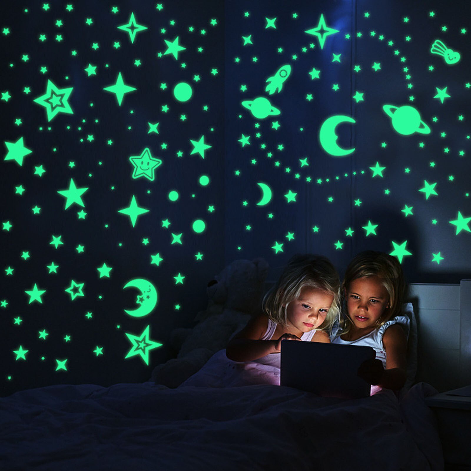 40 # Lichtgevende Muurstickers 3d Lichtgevende Ster Maan Planeet Decoratie Set Lichtgevende Stickers Voor Home Decor Kinderen Woonkamer