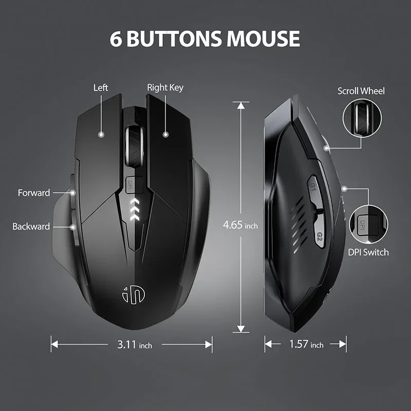 INPHIC F1 2,4G ratón inalámbrico 500mAh ergonómico recargable pantalla de energía Oficina hogar silencioso ordenador portátil de escritorio Universal