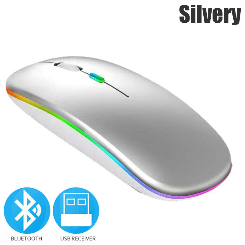 Bluetooth 5.0 Wireless Mouse For Laptop Computer PC Macbook Gaming Mouse 2.4GHz With USB Rechargeable RGB Light Power Indicator: GRAY