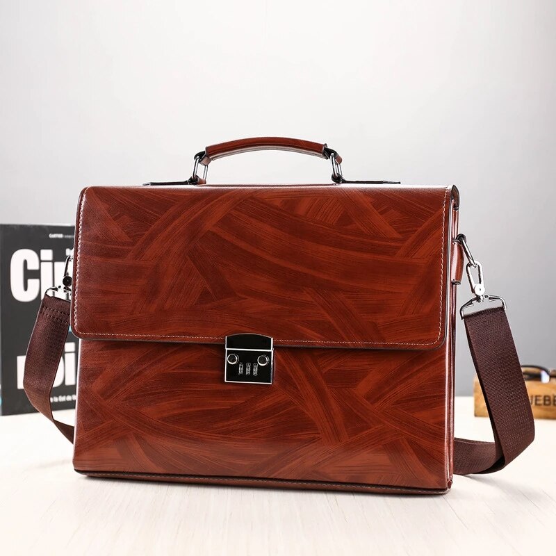 Bolso de mano de estilo ejecutivo para hombre, maletín de cuero sintético, estilo Retro, a la , con bloqueo de contraseña