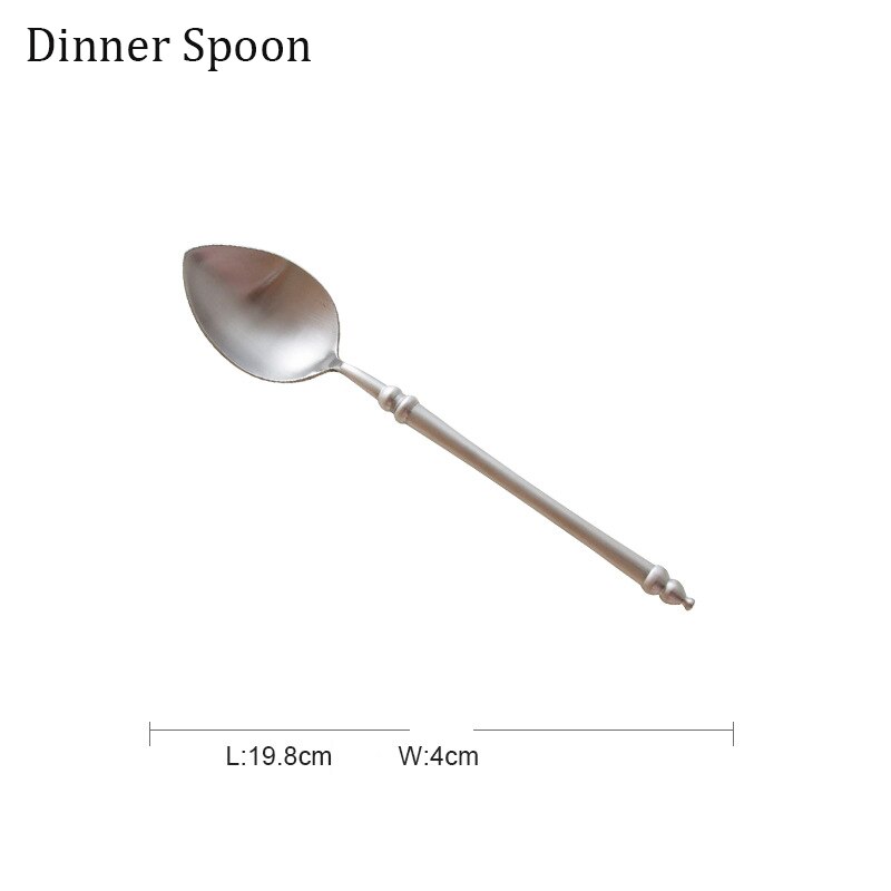 Japanese Retro Style 304 Stainless Steel Cutlery Set Bamboo Matte Western Steak Knife Fork Spoon Set Chopsticks Flatware: Dinner spoon