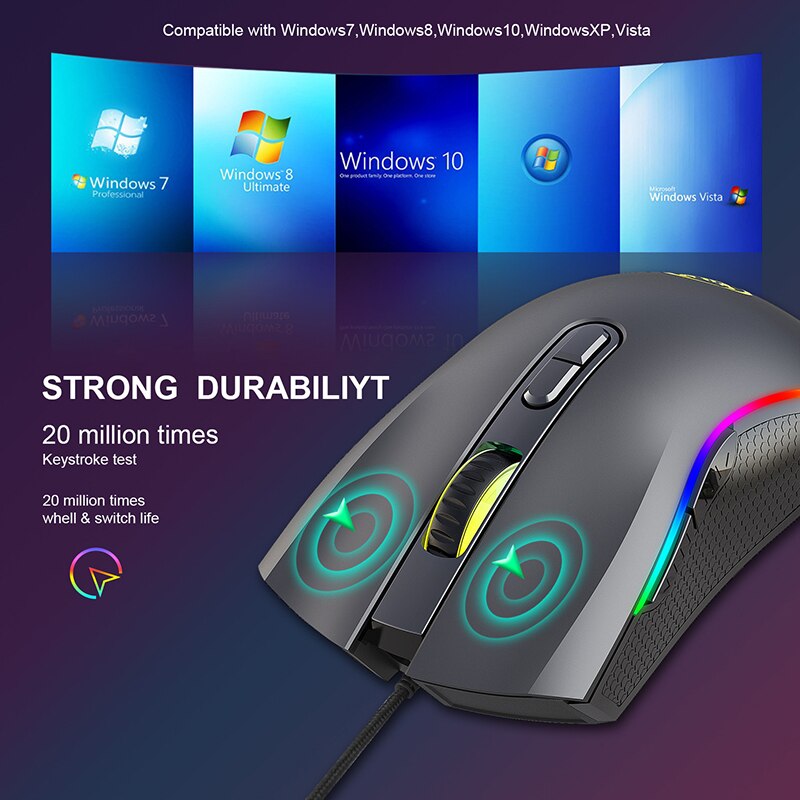 A869 Gaming Mouse USB Wired Office Mouse 7 Buttons 3200 DPI 7 Bright Colorful Backlight Mouse Ergonomics For PC Laptop