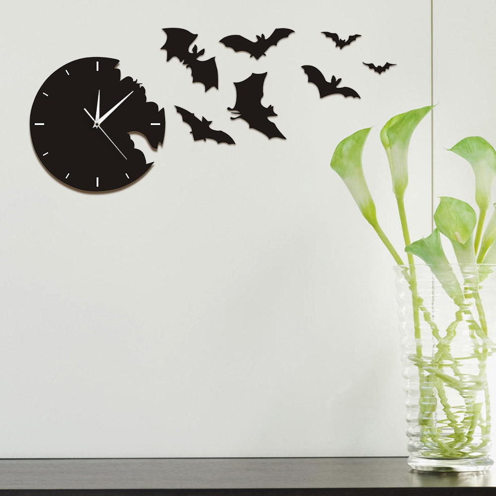 Een Vleermuis Klok Van De Escape Klok Halloween Vleermuis Silhouet Wandklok Scary Bat Symbolen Home Decor Hedendaagse Zwarte Muur klok