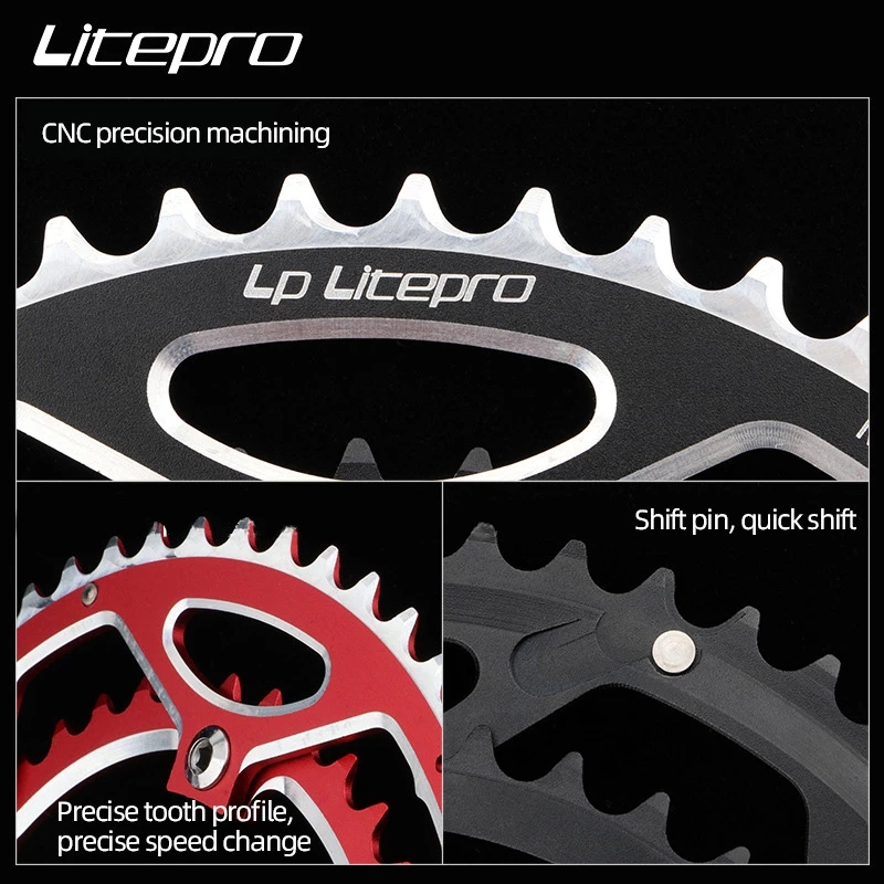 Litepro 130BCD 53t -39t Bicycle Chainring Double Round Aluminum Alloy Dual Chain Ring for Road / Folding Bike 9 10 11 speeds