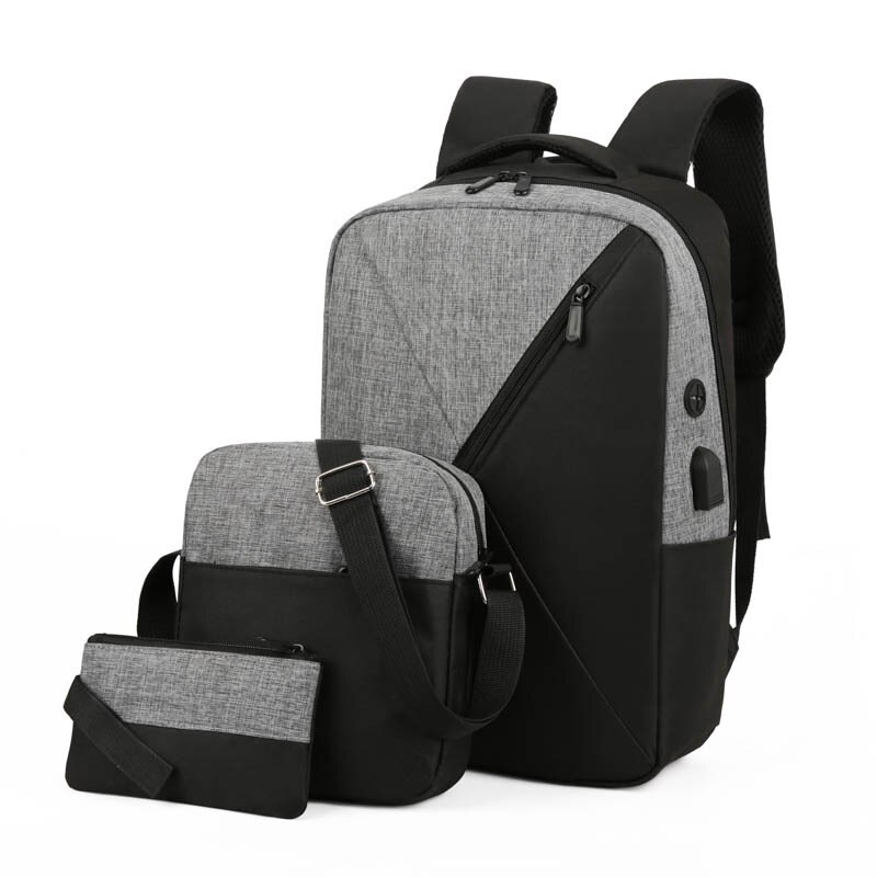 NANCY TINO Sac À Dos Pour Ordinateur Portable En Tissu Oxford Hommes Et femmes Multi-fonctionnelle USB RECHARGE Sac À Dos Sac D'affaires Costume 3 pièces: GRIS
