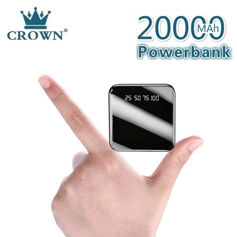 Power bank 20000 mah bærbar opladning poverbank mobiltelefon led spejl tilbage power bank ekstern batteripakke powerbank