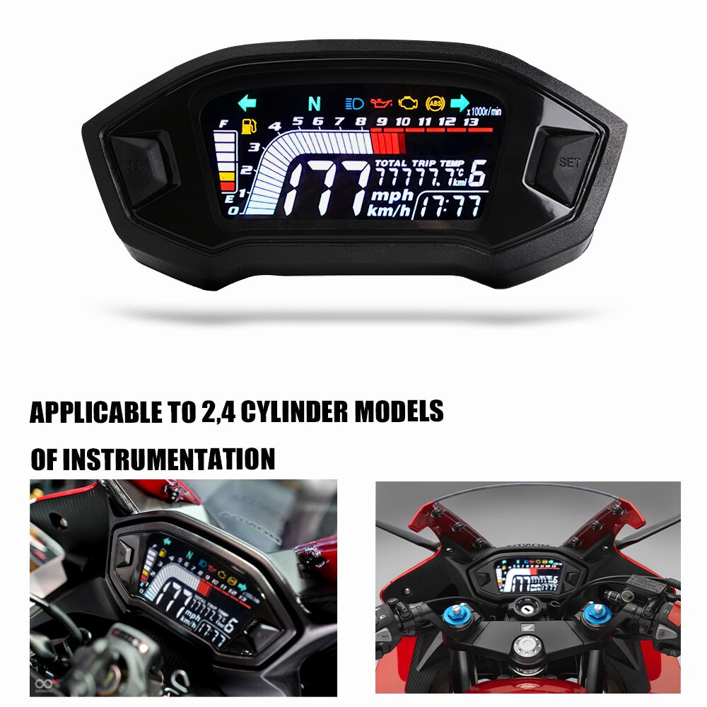 motorcycle LCD cylind for 1,2,4 cylinder ​speedometer 13000 RPM optional backlight digital odemeter Tachometer