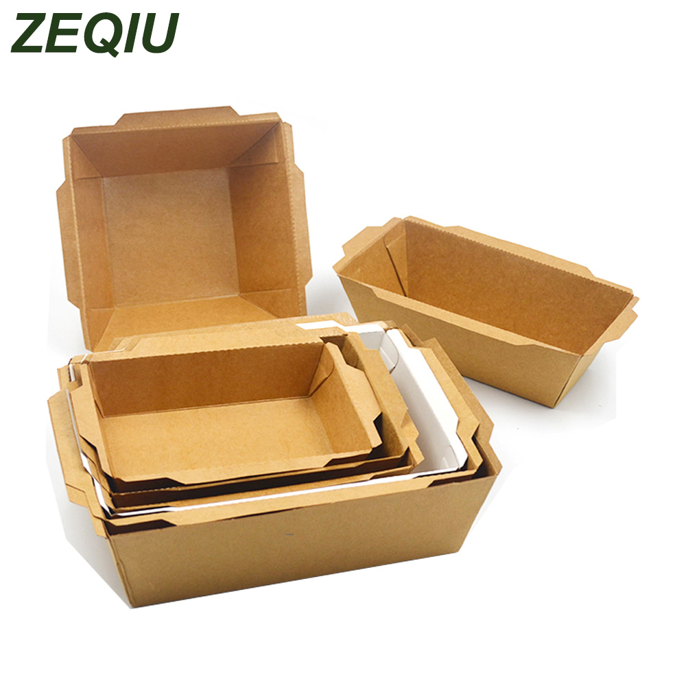 50pcs Kraft meal box without lid Waterproof Greaseproof Barbecue Sandwich Bread container (500ml/750ml/1000ml/1600ml).
