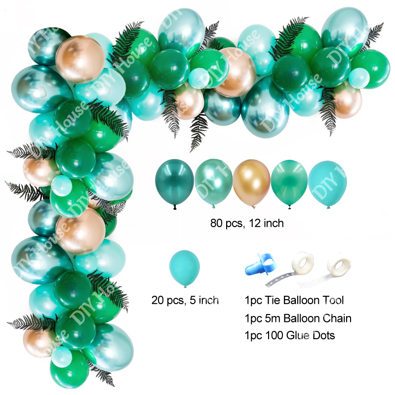 100 stk jungle safari tema fest forsyninger grøn ballon guirlande diy bue sæt fødselsdag baby shower skov fest dekorationer: Grønt guld
