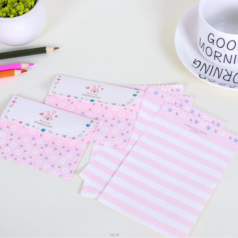 Envelopes 4 Sheet Letter Paper Set Love Flower Letter Paper Kawaii Chancery Letters Writing Paper Letter Envelope Office Supply: C
