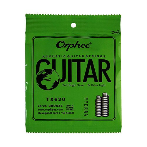 Orphee 1 Set Akoestische Gitaar String Zeshoekige Core + 8% Nikkel Volledige, brons Heldere Tone & Extra Licht Extra Licht Medium: TX620 010