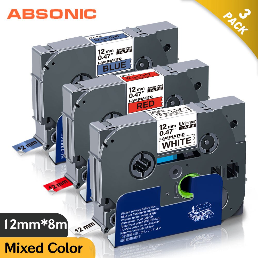 3PK 12Mm Tze Tape Compatibel Brother TZe-231 TZe-232 Ze-233 Zwart Op Wit Label Lint Sticker Voor P Touch PT1000 label Maker: 3PK Mixed colors-2